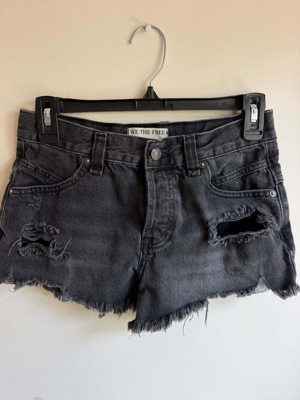 Free people Black Distressed Button-Fly Denim Cutoff Shorts